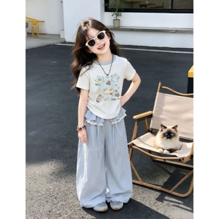 女童夏季洋气时髦短袖T恤套装中大童女孩夏款儿童韩系休闲夏装潮t