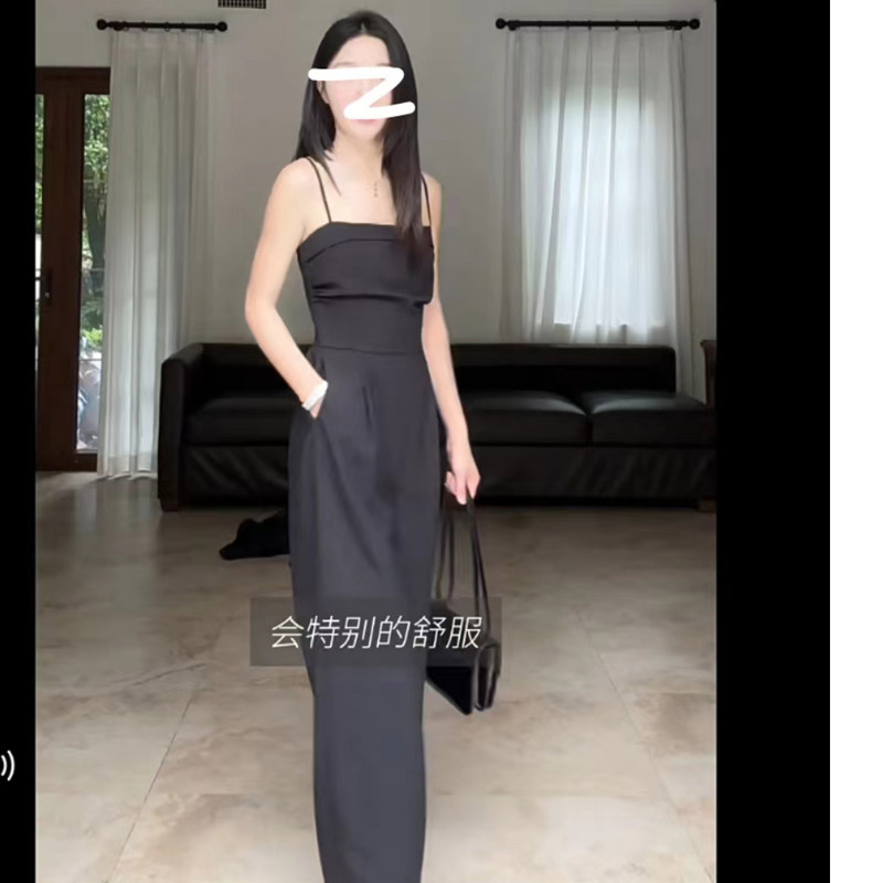 九九呢高级感垂感高腰吊带连体裤连体衣女夏季长裤薄款针织开衫