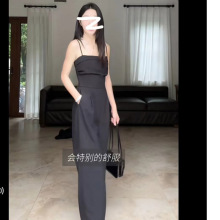 九九呢高级感垂感高腰吊带连体裤连体衣女夏季长裤薄款针织开衫