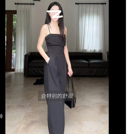 九九呢高级感垂感高腰吊带连体裤连体衣女夏季长裤薄款针织开衫