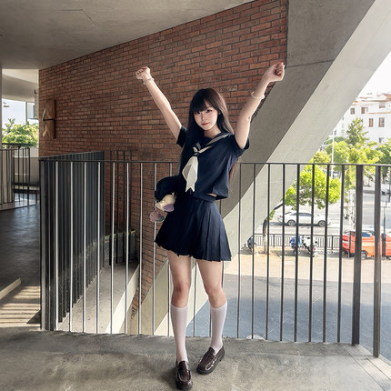 伊豆物语原创设计绀三本jk制服裙日系大码水手服套装基础款学院风