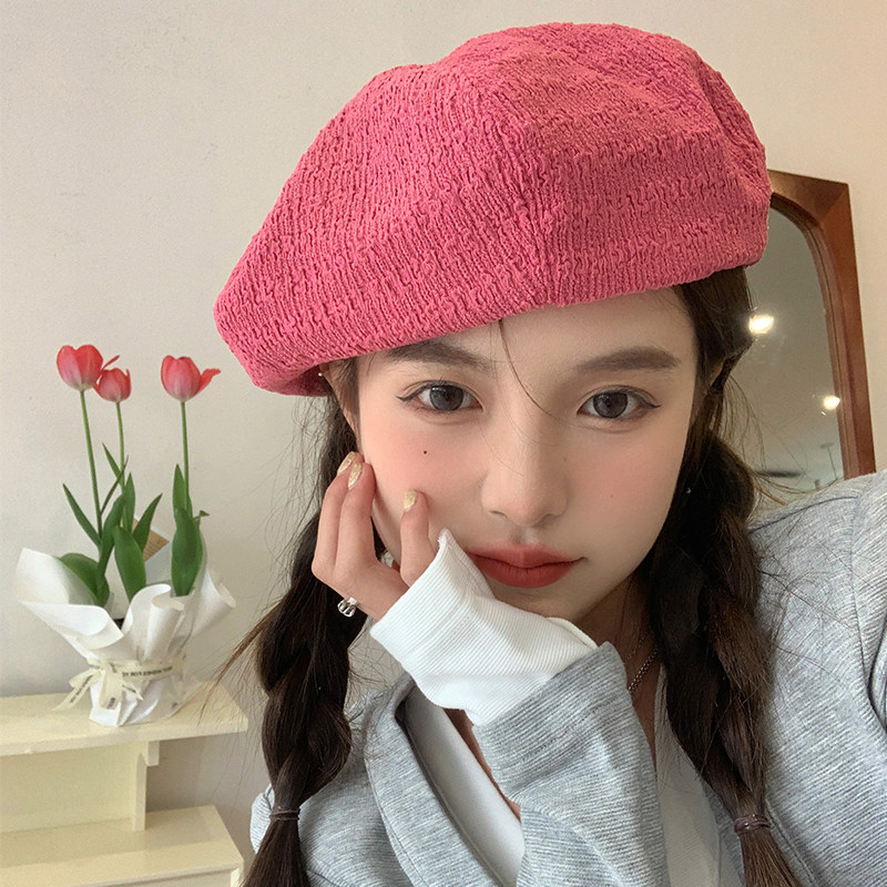 日系春感少女2023贝雷帽女ins夏季百搭大头围云朵蓓蕾帽画家帽潮