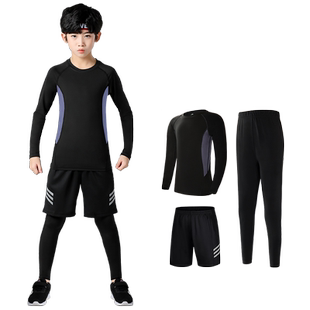 儿童跑步运动套装男童速干体能篮球训练服紧身衣打底裤三件套球服
