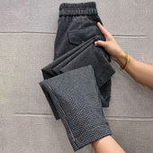 韩版 子 小个子高腰简约风显瘦气质透气裤 格子九分小脚裤 女2026春季