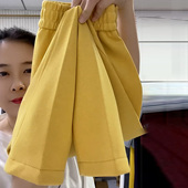 春季 子 女透气黄色裤 新款 小个子高腰简约百搭显瘦宽松九分哈伦裤