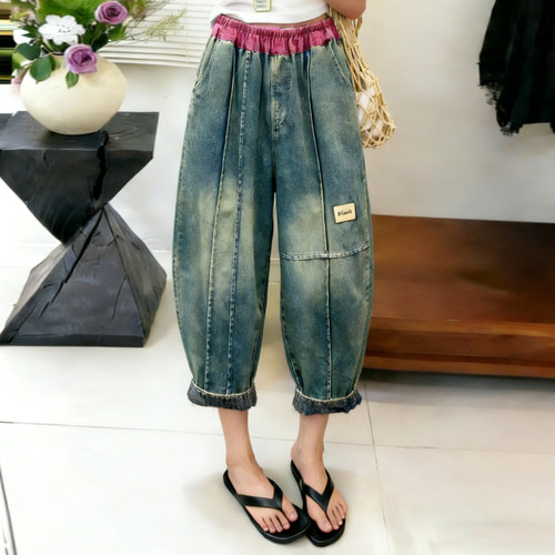 夏季薄款牛仔风哈伦裤女大码