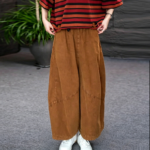 松紧高腰薄款棉麻阔腿裤女2026夏季新款胖妹妹宽松简约透气九分裤