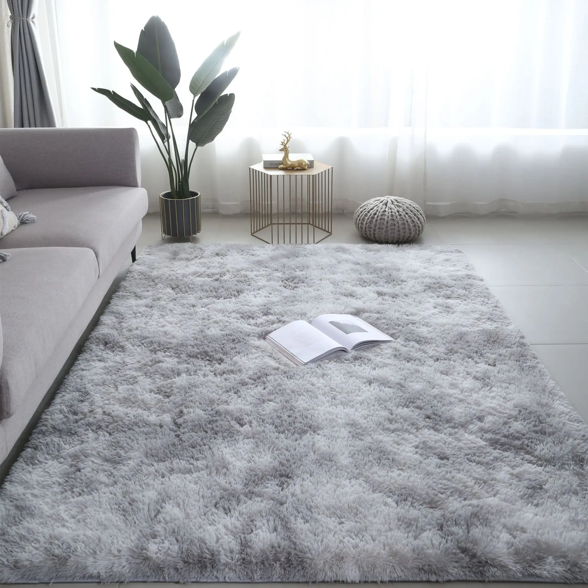 Solid color Rug Soft Plush Carpet non-slip Floor Mat Bedside