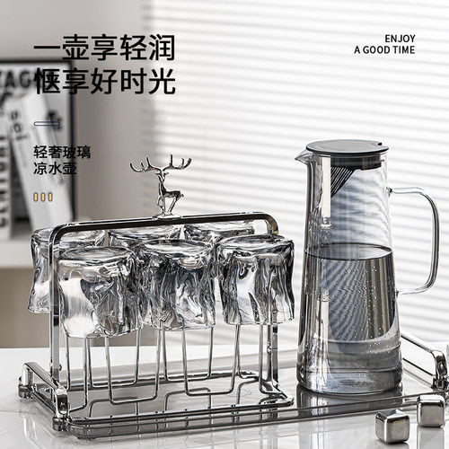 Heat Resistant Glass Water Pitcher Set Cold Jug Juice Carafe