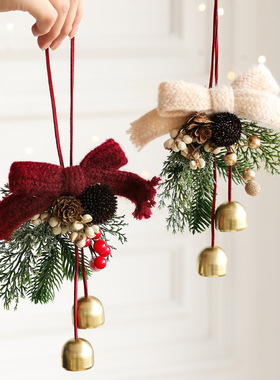 Christmas trees ornaments small bells bows pine cones decor