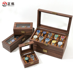 Watch box wooden vintage jewelry storage display grids case