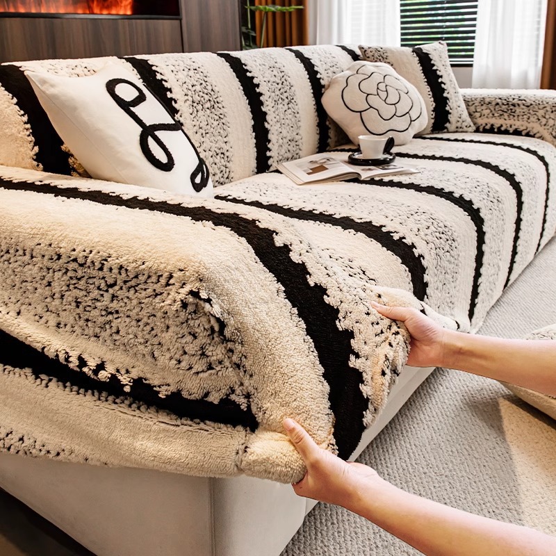 Winter plush sofa cover cushion elastic protective cover