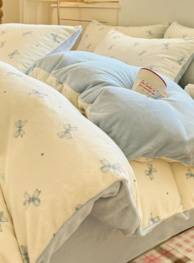 velvet four piece winter thickened quilt cover bed sheet