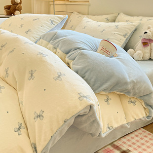 velvet four piece winter thickened quilt cover bed sheet