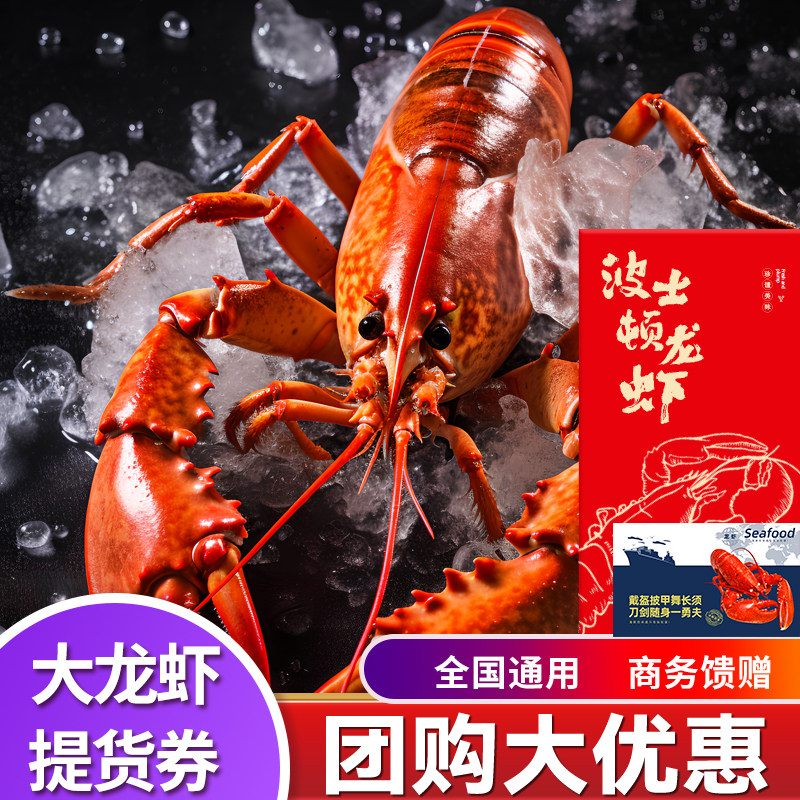 礼券波士顿龙虾提货券鲜活冷冻特大龙虾进口海鲜波龙深海捕捞冰鲜