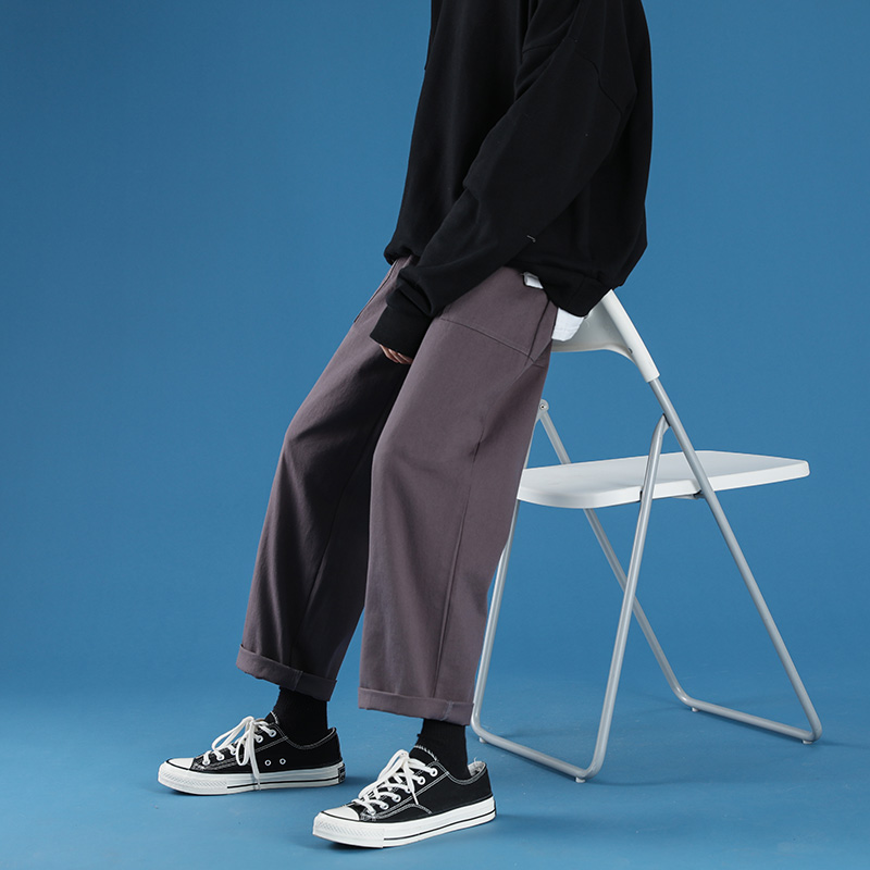 Autumn and winter new solid color casual pants men's Hong Kong style straight large size trendy loose pants