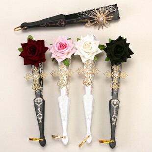 复古宫廷风蕾丝扇子华丽复古欧式玫瑰折扇茶会款暗黑漫展拍照道具