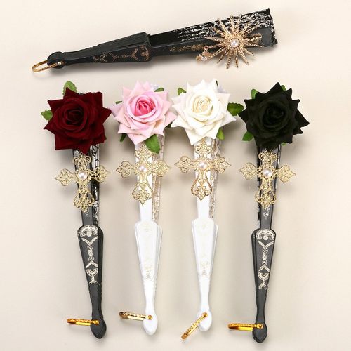 复古宫廷风蕾丝扇子华丽复古欧式玫瑰折扇茶会款暗黑漫展拍照道具