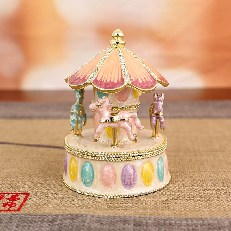 儿童节礼物旋转木马首饰盒珐琅彩装饰盒生日礼品精品工艺桌面摆件