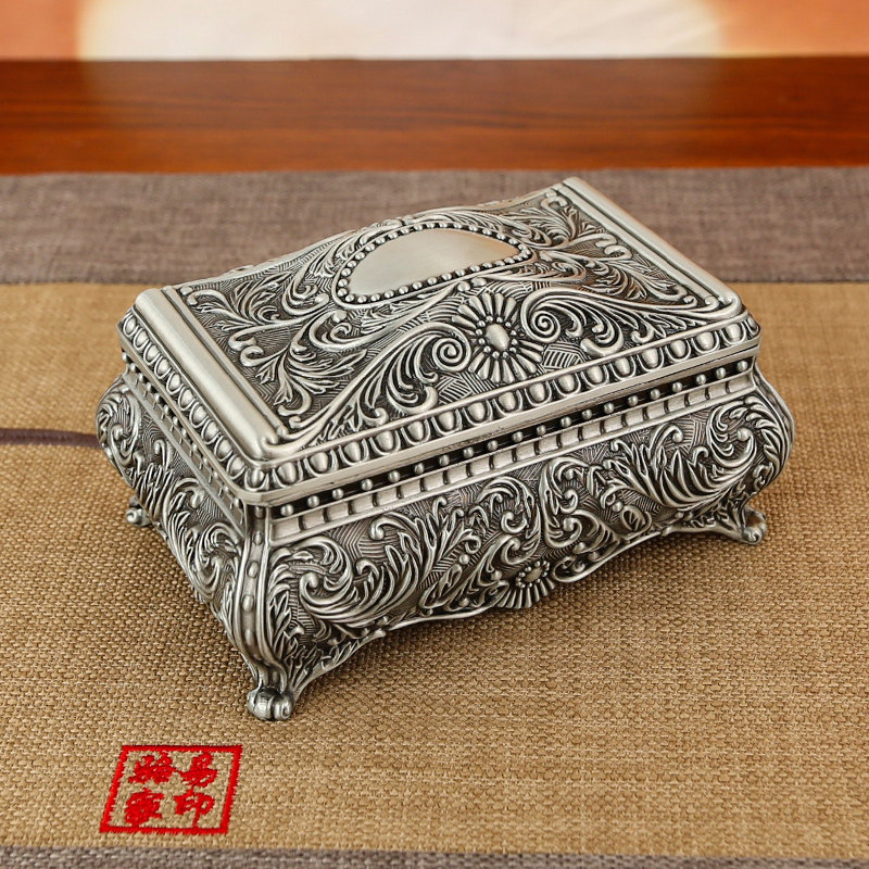 欧式复古拱形首饰盒锡铜器古典项链耳环珠宝收纳盒卧室装饰摆饰