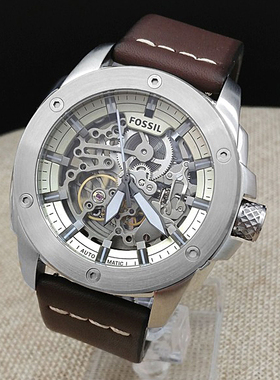 FOSSIL化石手表真皮表带商务休闲镂空背透自动机械表男表ME3082