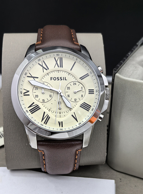 FOSSIL化石手表啡色真皮表带三眼计时商务休闲石英表防水男表