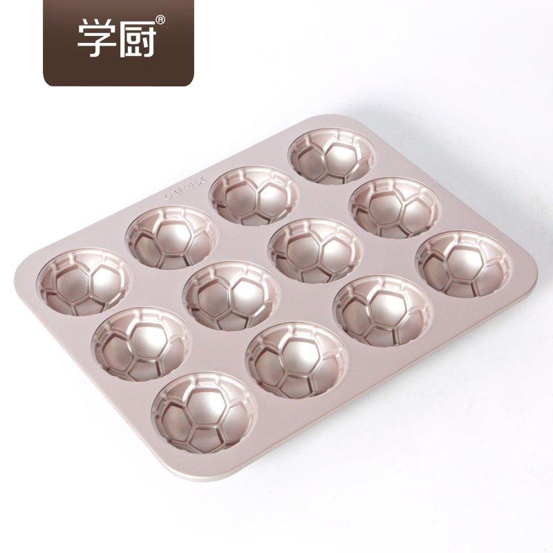 学厨12连杯不粘足球小蛋糕模具烤盘家用烤箱布丁面包烘焙模具,厨房/烹饪用具,烘焙模具,淘宝优惠券,粉丝福利购,淘宝优惠卷