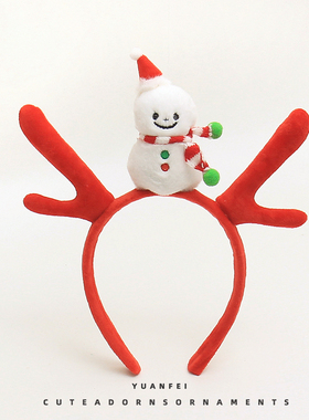 可爱红色鹿角发箍圣诞雪人卡通头饰节日拍照装扮发卡表演道具头箍