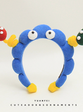 可爱大眼仔扭扭棒发箍创意蘑菇卡通头饰搞怪拍照发卡个性卖萌头箍