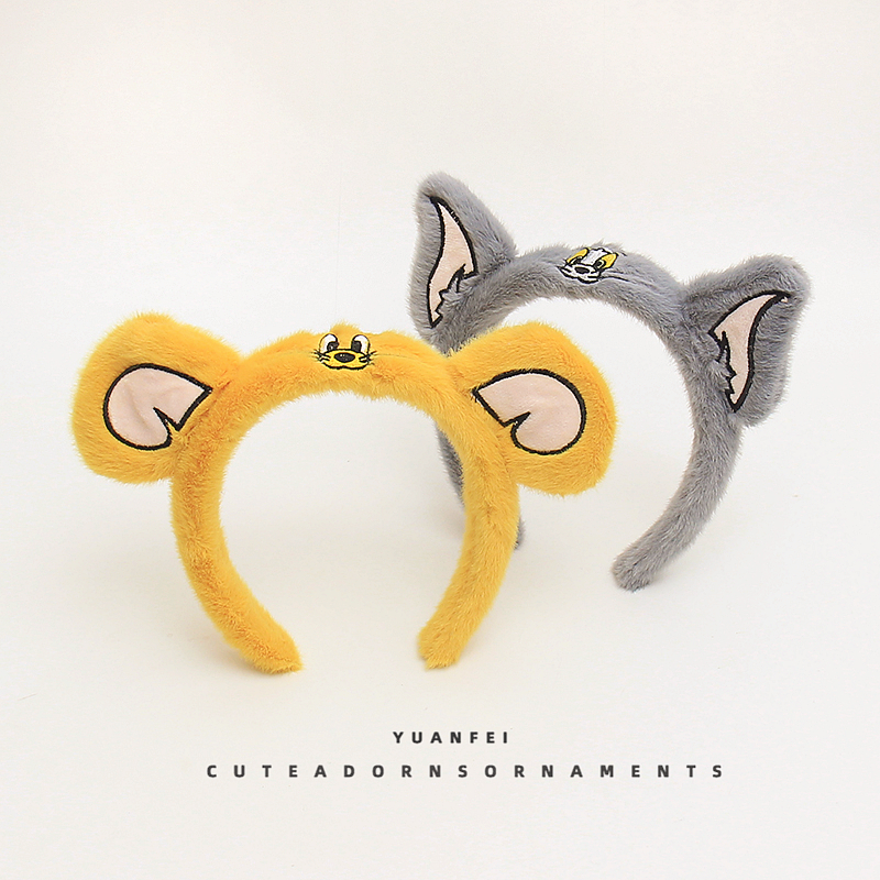 创意猫咪老鼠耳朵发箍可爱毛绒卡通头饰卖萌表演拍照发卡搞怪头箍