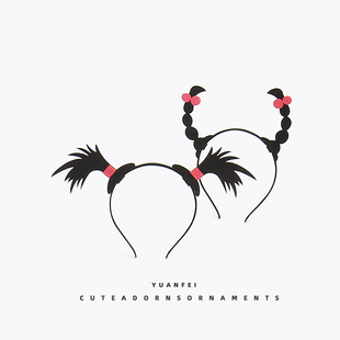 可爱小辫子发箍超萌儿童拍照表演头饰搞怪网红直播发卡搞笑头箍女