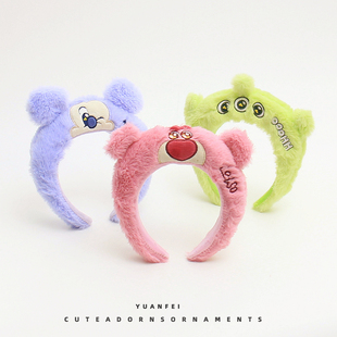 可爱毛绒草莓熊发箍三眼仔卡通头饰米奇萌少女拍照发卡游乐园头箍