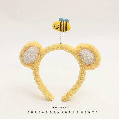 可爱小熊耳朵蜜蜂发箍毛绒卡通头饰儿童成人拍照表演发卡搞怪头箍