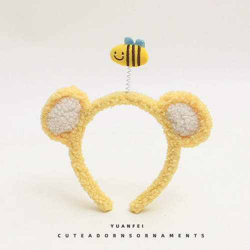 可爱小熊耳朵蜜蜂发箍毛绒卡通头饰儿童成人拍照表演发卡搞怪头箍