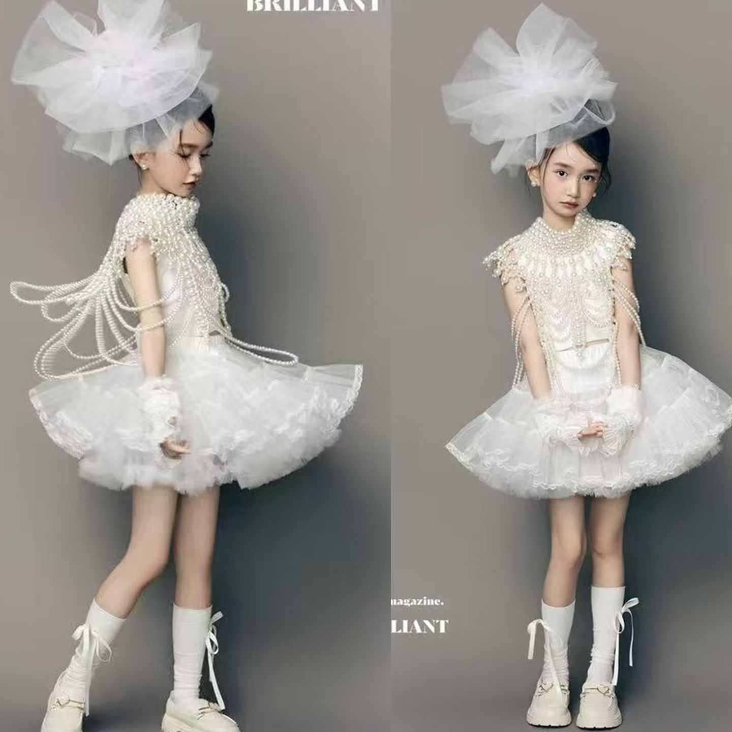 儿童摄影服装白色珍珠蓬蓬裙