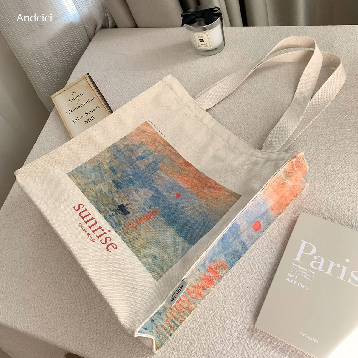 莫奈《日出》油画帆布托特包