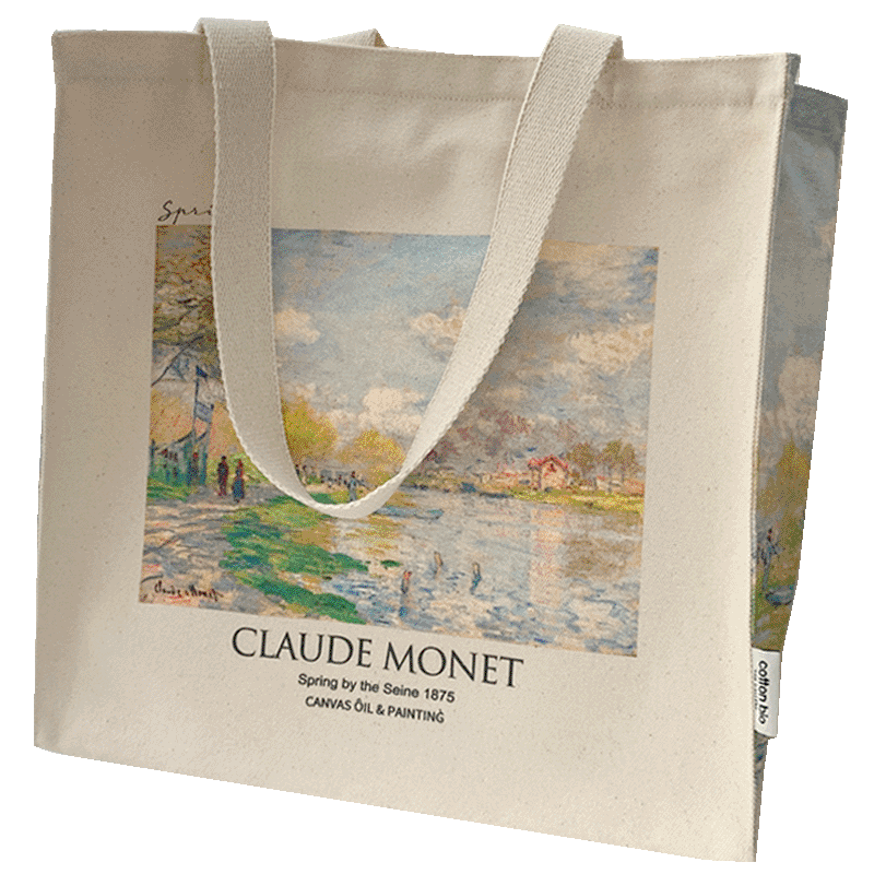 莫奈塞纳河畔油画拉链帆布包