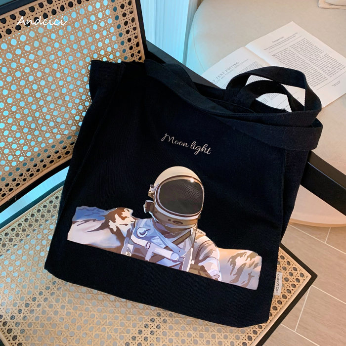 ANDCICI@流光宇宙~登月设计感帆布包袋大容量单肩包男女学生书包