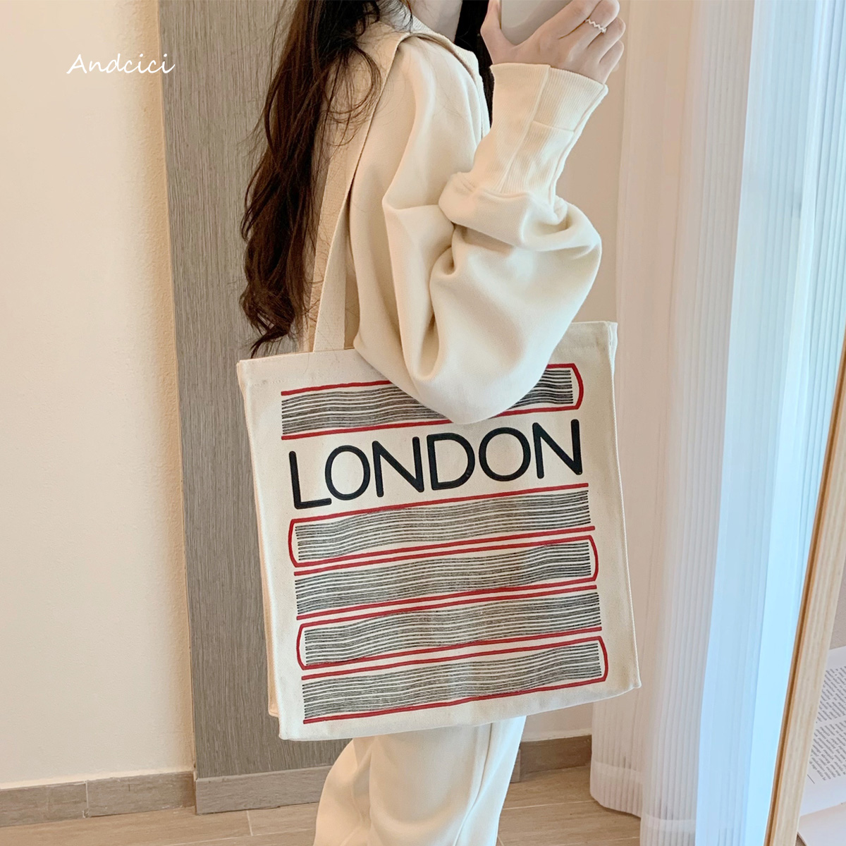 复古LONDON伦敦书店帆布包