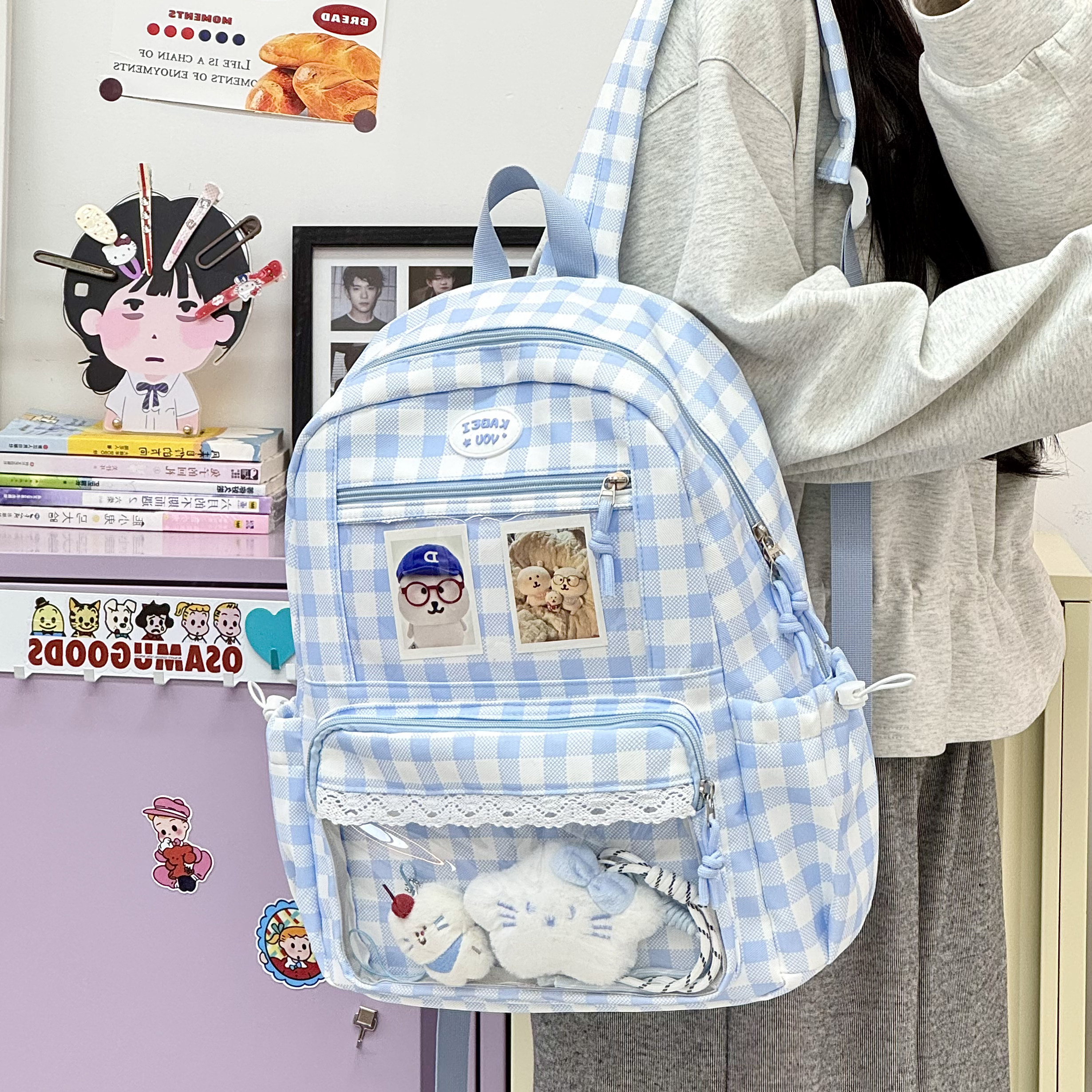 日系少女风格子双肩包高颜值ins小众轻便书包初中高中生娃包痛包图片