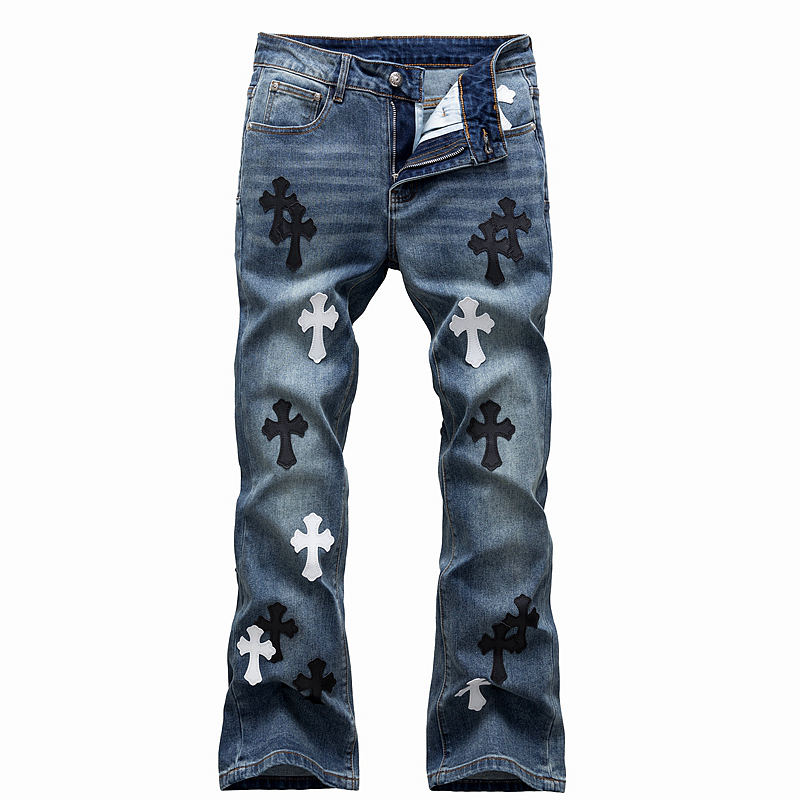轻奢欧货十字架贴皮复古牛仔裤