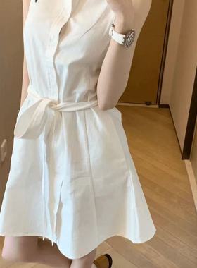 白色polo领衬衫连衣裙女夏季2025新款小众设计清纯学院风气质裙子