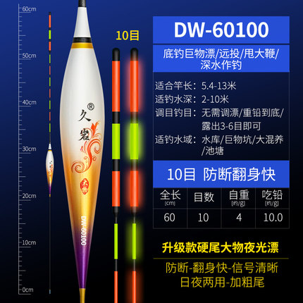 久岩DW创新鲢鳙漂硬尾日夜两用大物浮漂咬钩变三目加粗醒目夜光漂