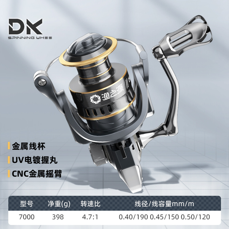 渔之源鱼轮纺车轮全金属远投海竿轮金属摇臂微物路亚直柄渔轮斜口
