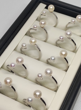 天然淡水珍珠强光境面双珠纯银开口戒指时尚精致日常近无瑕节日礼