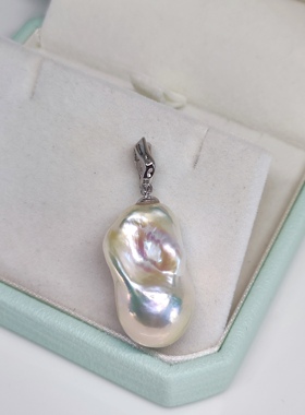 白菜 天然淡水珍珠吊坠13+mm极光炫彩巴洛克纯银万能扣节日礼物礼