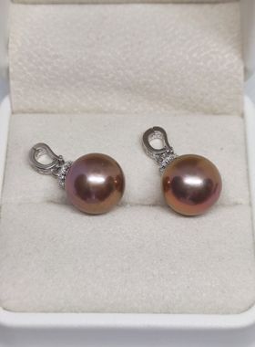 天然淡水珍珠正圆强光金属紫红微瑕11+mm纯银皓石万能扣节日礼物