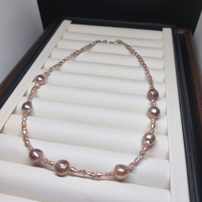 一物一拍 法式浪漫糖果皱巴粉紫珍珠项链天然淡水珍珠巴洛克