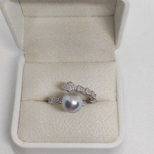 天然海水珍珠大溪地铂金灰9+mm时尚纯银开口戒指大牌同款男女适用