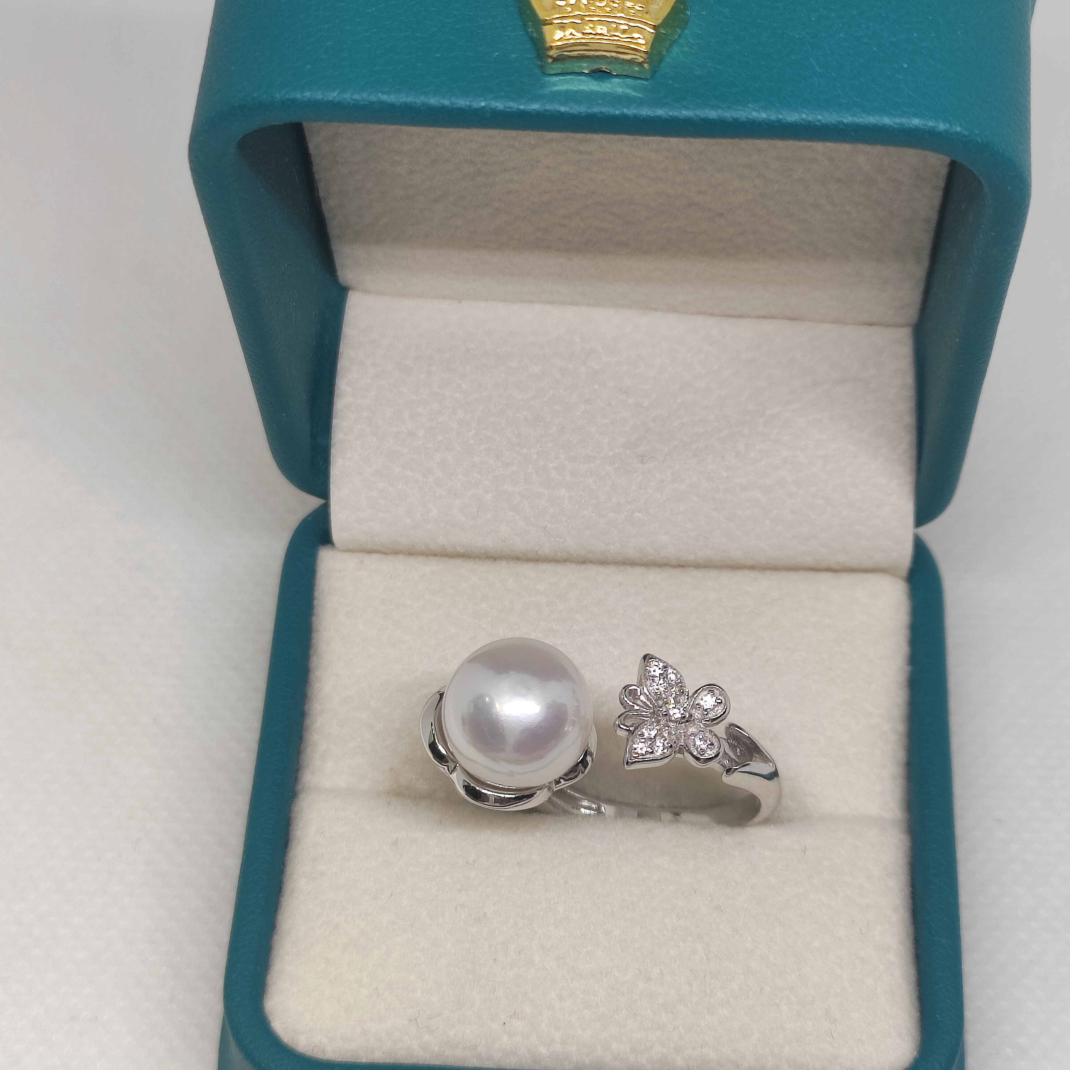 天然淡水正圆强光近无瑕真珍珠10.8mm戒指纯银精工豪华轻奢节日礼